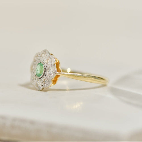 Bague 48 Bague smaragd et diamants florale en or jaune 750 58 Facettes