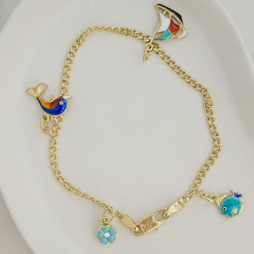 Bracelet Bracelet poissons en or jaune 14K avec pendentifs émaillés 58 Facettes 3138