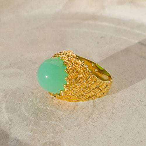 Bague 52.5 Bague vintage en or jaune 18 carats avec cabochon de chrysoprase 58 Facettes 2884