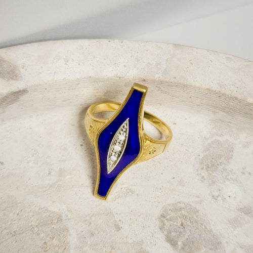 Bague 53 Bague en or jaune 18 carats avec émail - Taille 53 58 Facettes 2791
