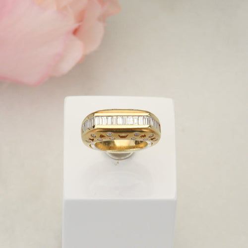 Bague 55 Bague en or jaune 750 avec diamants taille baguette et brillant 58 Facettes 2668