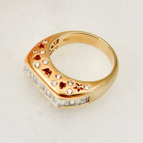 Bague 55 Bague en or jaune 750 avec diamants taille baguette et brillant 58 Facettes 2668