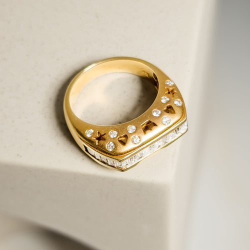 Bague 55 Bague en or jaune 750 avec diamants taille baguette et brillant 58 Facettes 2668