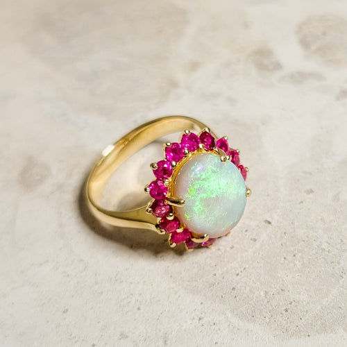 Bague 55.5 Bague solitaire en or 18 carats avec opale et rubis 58 Facettes 2705