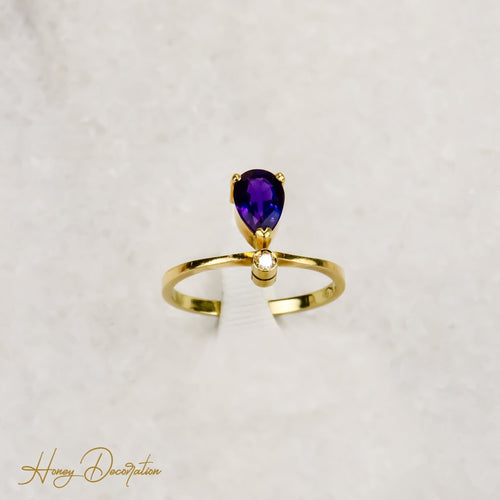 Bague 56 Bague délicate en or 18 carats avec améthyste et diamant 58 Facettes 2627