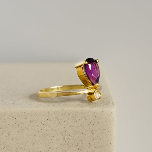 Bague 56 Bague délicate en or 18 carats avec améthyste et diamant 58 Facettes 2627