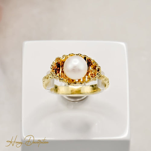 Bague 55 Bague perle en or jaune 14 carats 58 Facettes 2650