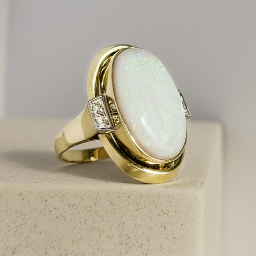 Bague 63 Bague cocktail vintage - Opale et diamants en or jaune 14K 58 Facettes 2619