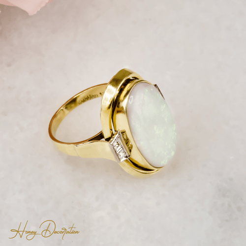 Bague 63 Bague cocktail vintage - Opale et diamants en or jaune 14K 58 Facettes 2619