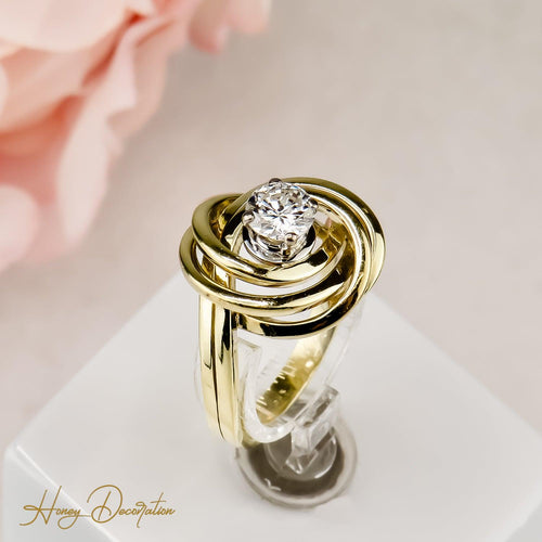 Bague 52.5 Bague solitaire - Diamant taille brillant en or jaune 14 carats 58 Facettes 2584