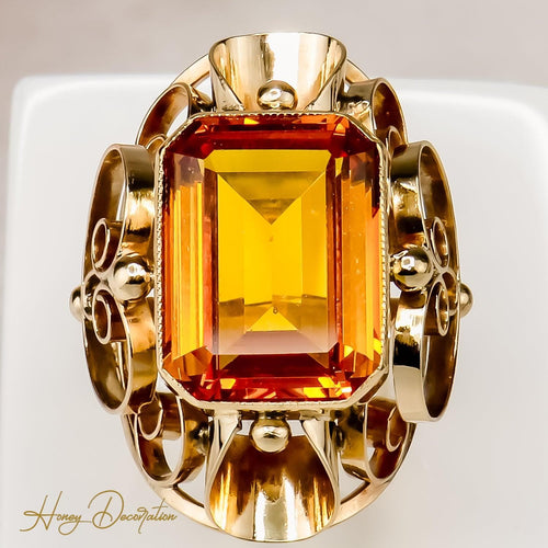 Bague 53 Bague citrine taille émeraude en or jaune 14 carats 12 ct 58 Facettes 2535
