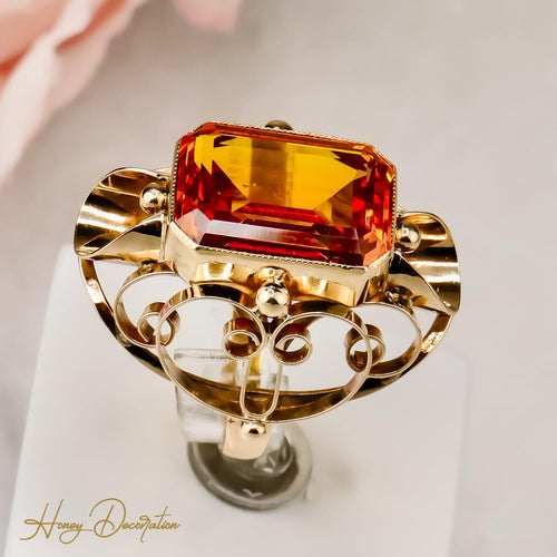 Bague 53 Bague citrine taille émeraude en or jaune 14 carats 12 ct 58 Facettes 2535