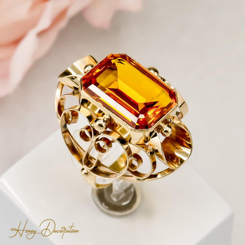 Bague 53 Bague citrine taille émeraude en or jaune 14 carats 12 ct 58 Facettes 2535