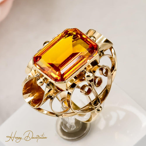 Bague 53 Bague citrine taille émeraude en or jaune 14 carats 12 ct 58 Facettes 2535