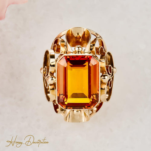 Bague 53 Bague citrine taille émeraude en or jaune 14 carats 12 ct 58 Facettes 2535