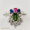 Bague 53 Bague antique en or blanc 585 avec diamants, saphirs, tourmaline et péridot 58 Facettes 2516