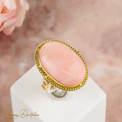 Bague 61 Bague corail ovale en or jaune 750 58 Facettes 2513