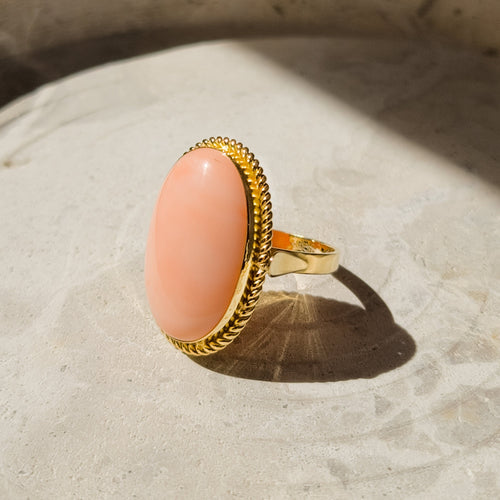 Bague 61 Bague corail ovale en or jaune 750 58 Facettes 2513