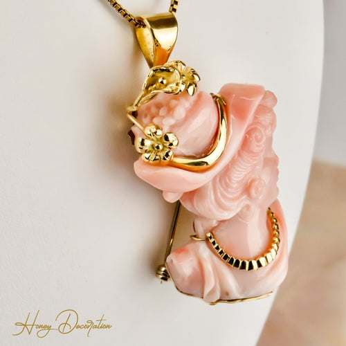 Broche Damenportrait - Broche en or jaune 18 carats et corail 58 Facettes 2514