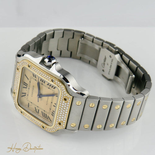 Montre Cartier Santos - Montre unisexe en or jaune 18K et acier, diamants 58 Facettes 2504