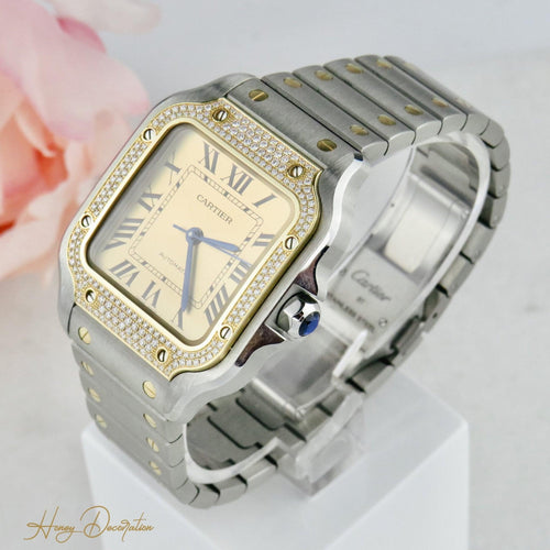 Montre Cartier Santos - Montre unisexe en or jaune 18K et acier, diamants 58 Facettes 2504