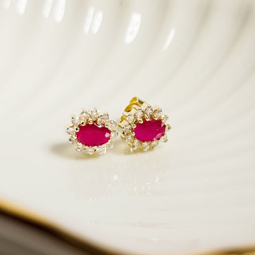 Boucles d'oreilles Ohrstecker - Boucles d’oreilles en or jaune 14 carats rubis et diamants 58 Facettes 2975
