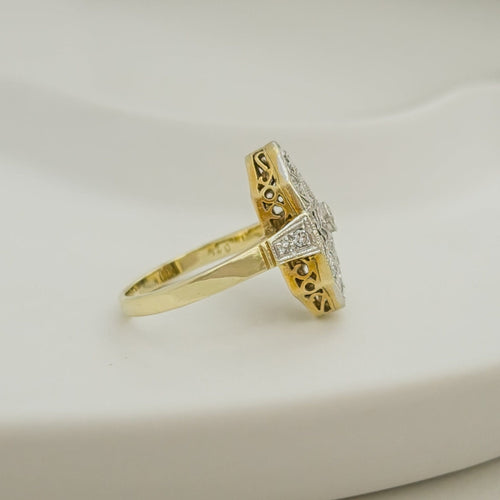 Bague 54 Bague Art déco en or jaune 14K et diamants 58 Facettes 3143