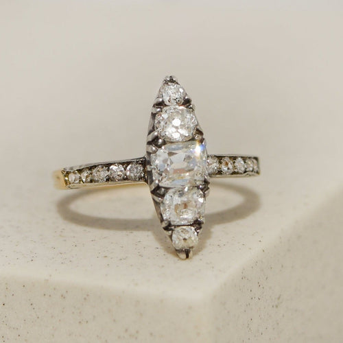 Bague 54 Bague navette édouardienne en or jaune 585 avec diamants 58 Facettes 2919
