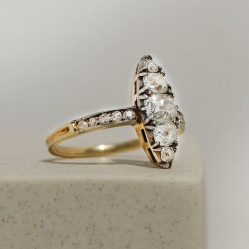 Bague 54 Bague navette édouardienne en or jaune 585 avec diamants 58 Facettes 2919