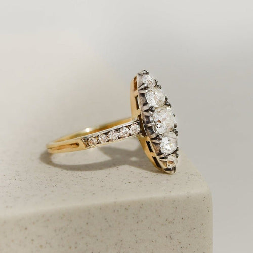 Bague 54 Bague navette édouardienne en or jaune 585 avec diamants 58 Facettes 2919