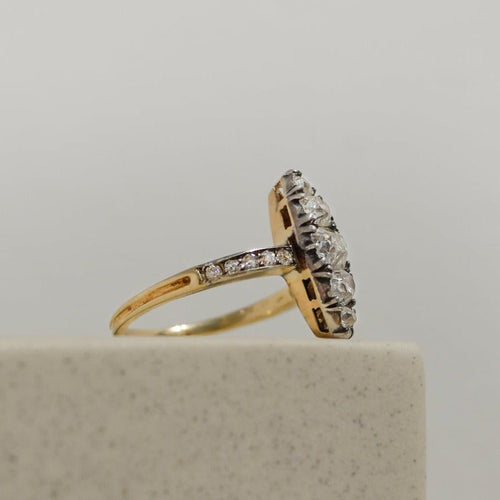 Bague 54 Bague navette édouardienne en or jaune 585 avec diamants 58 Facettes 2919