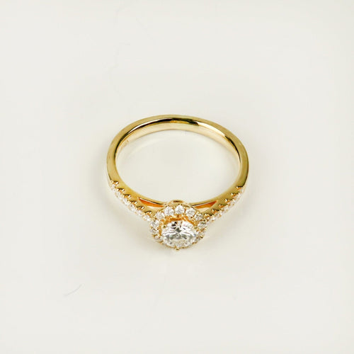 Bague 52.5 Bague halo en or jaune 18 carats avec diamants brillants 58 Facettes 2952