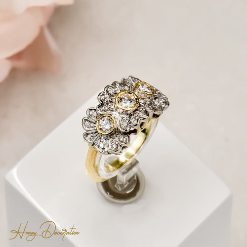 Bague 52.5 Bague Art déco rétro en or blanc 14 carats avec diamants 58 Facettes 2601