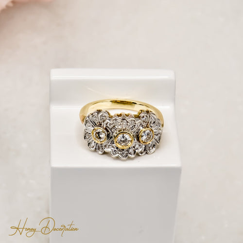 Bague 52.5 Bague Art déco rétro en or blanc 14 carats avec diamants 58 Facettes 2601