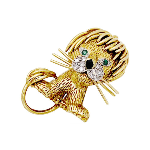Boucles d'oreilles Van Cleef & Arpels Lion ébouriffé - Clip en or jaune, diamants et émeraudes 58 Facettes 35142