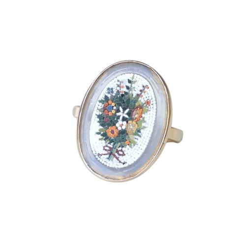 Ring 55 Micro mosaic flower bouquet ring in yellow gold 58 Facettes