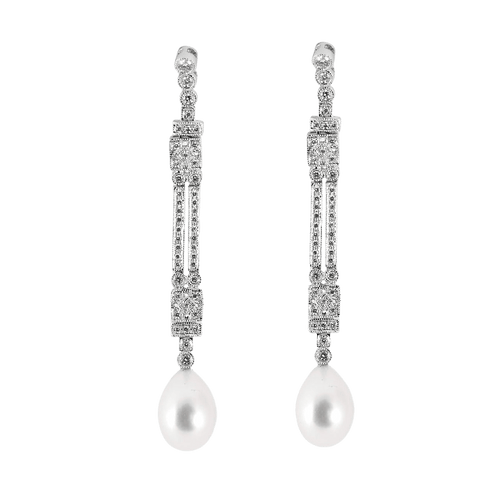 Boucles d'oreilles Pendants d'oreilles platine, diamants et perles 58 Facettes DV0671-23