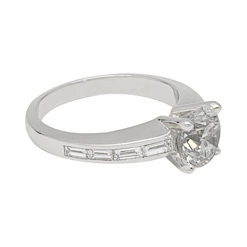 Bague 51 Bague solitaire en platine 950 avec diamant 1,52 ct et baguettes 58 Facettes 31937