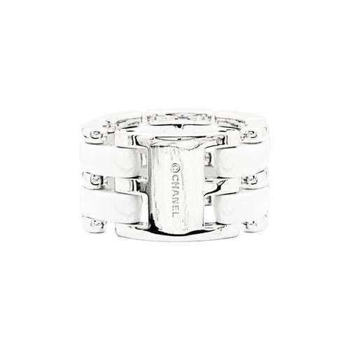 Bague 54 Chanel Ultra - Bague grand modèle en or blanc et céramique blanche 58 Facettes 35312