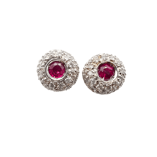 Pair of ruby ​​and diamond stud earrings 58 Facettes 36