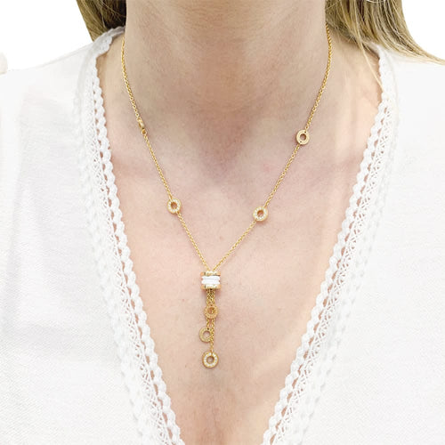 Collier Bulgari B.Zero1 - Collier cravate en or rose, céramique blanche et diamants 58 Facettes 33370