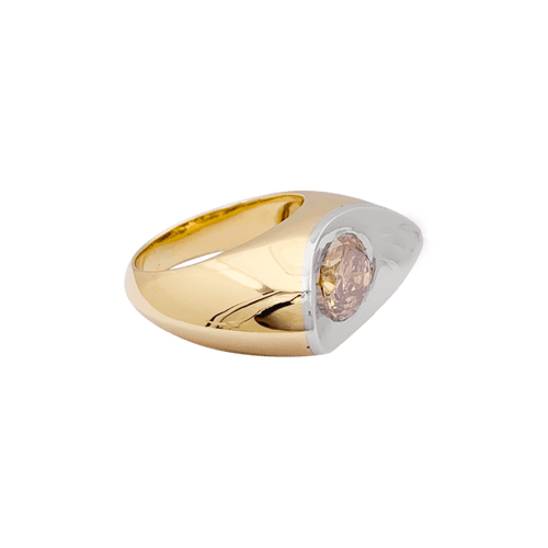 Bague 52 Bague moderniste en or jaune et blanc 750 avec diamant brun 58 Facettes 34347