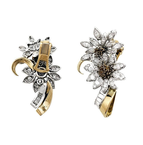 Boucles d'oreilles Edelweiss - Boucles d’oreilles clip en or jaune, platine et diamants 58 Facettes 29984