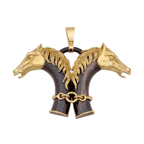 Pendentif Pendentif FRED double tête de cheval en or jaune et corne. 58 Facettes 34724