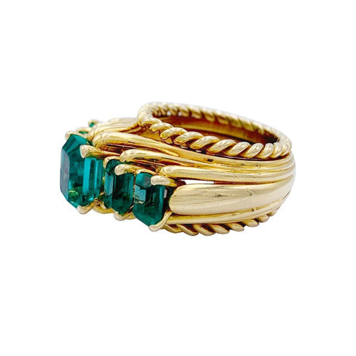 Bague 49 Bague vintage en or jaune 750 sertie d’émeraudes 58 Facettes 32325