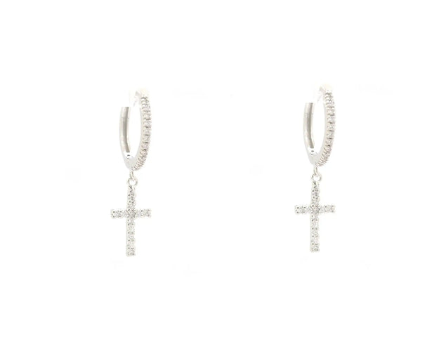 Boucles d'oreilles Boucles d’oreilles croix en or blanc 18 ct avec diamants 58 Facettes 13834