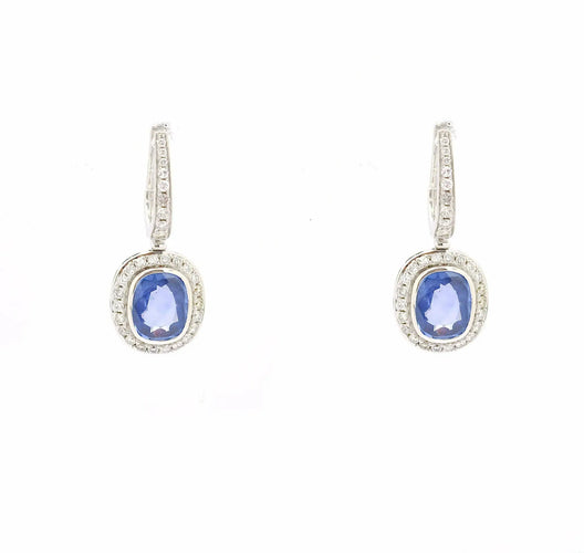 Boucles d'oreilles Boucles d’oreilles en or blanc 18 ct avec saphirs Ceylan et diamants 58 Facettes 10065