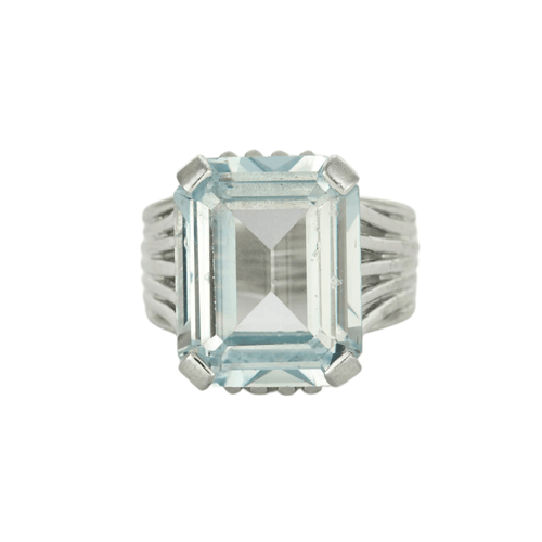Bague 53 Bague or gris ornée d'une aigue marine 58 Facettes GU51
