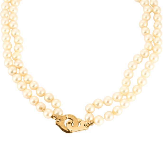 Collier DINH VAN - "Menottes R15" - Collier en or jaune et perles de culture Akoya 58 Facettes DDV9793-1