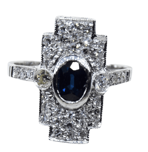 52 Bague saphir platine Art Déco 58 Facettes